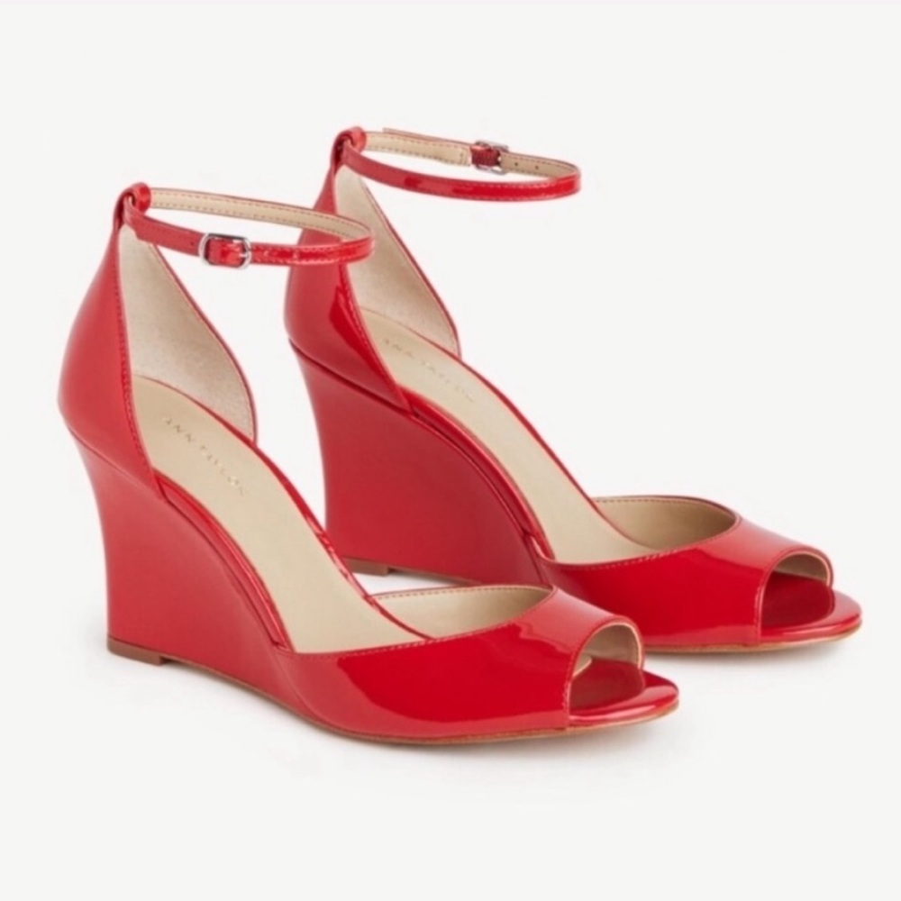 Red Dagny Patent Leather PeepToe Wedge